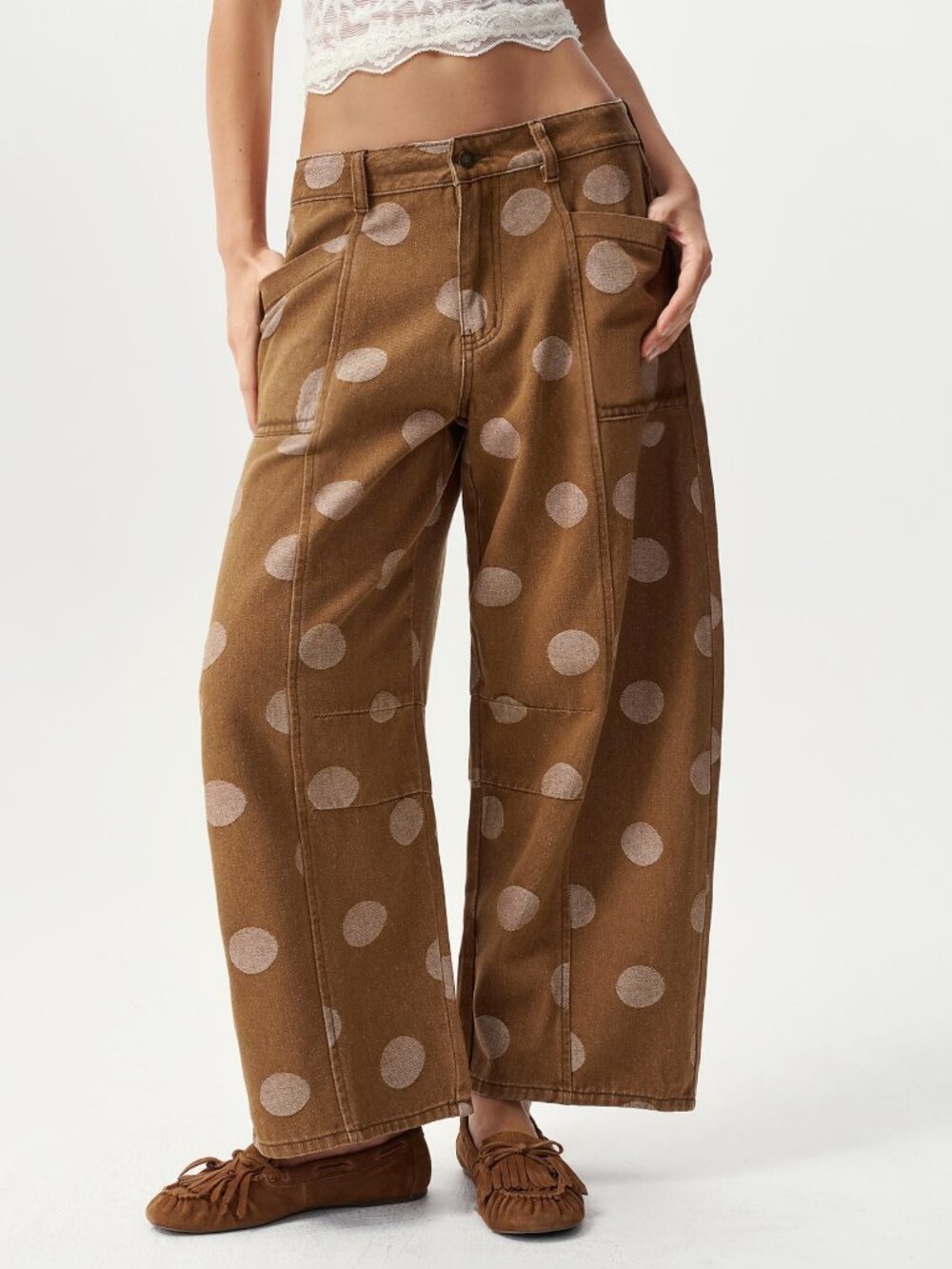 Brown Casual Women's Loose Cropped Harem Pants